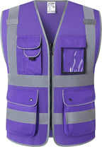 JKSafety 9 Pockets High Visibility Safety Vest for Men and Women, Hi-Vis Reflective Purple Safety Vests with Zipper Front, Meet ANSI/ISEA Standards (159-Purple 5XL)