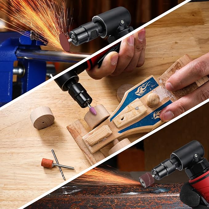 WORKPRO Air Angle Die Grinder, 1/4-Inch Pneumatic Right Angle Die Grinder, 20000RPM, Air-Powered 90 Degree for Grinding, Cutting, Polishing, Welding Repair, Deburring, 1/4" & 1/8" Collets Included