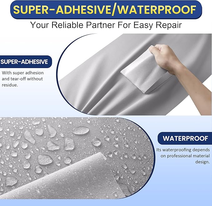 Self-Adhesive Canvas Repair Tape, 16" x 79" Waterproof Canvas Repair Patch, Fabric Patch Repairs Kit for Furniture, Tents, Sunbrellas, Boat Covers Awnings, Couches, Clothes, Bags Light Grey