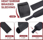 Heat Shrink Braided Sleeving, 2:1 Ratio Shrinkable Fabric Tubing Sleeve Abrasion Protection Cable Wire Sheath (1-3/8"-15ft)