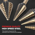 5Pcs Step Drill Bit & 5Pcs Countersink Drill Bit Set, Titanium Coated, HSS Step Bit, 50 Sizes of Step Bit for Metal with Aluminum Case, Multiple Hole Stepped Up Bits for DIY