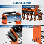Power Tool Organizer with Charging Station, 4 Layers Garage Storage Rack with 6 Drill Holders, Father's Days Gift For Dad, Wall Mount Garage Organizer Built in 8 Outlets Power Strip, Orange