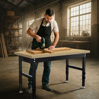 48” Wood Work Bench Work Table, Heavy-Duty Adjustable Workbench with Power Outlets, 3000 Lbs Capacity Tool Bench Workstation for Garage, Workshop
