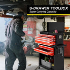 On Shine 8 Drawer Rolling Tool Chest, Large Capacity Rolling Tool Box with Wheels, Locking Mechanical Tool Chest, Portable Tool Box with Sliding Drawers,Metal Tool Box for Garage Workshop (BlackRed)