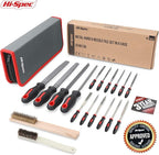 Hi-Spec 18 Piece Metal Hand & Needle Files Tool Set Kit. Large & Small Mini T12 Carbon Steel Diamond Flat, Half, Round, Triangle Files for DIY, Wood and Crafts. Complete in a Zipper Case with Brushes