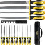 17PCS File Set with Tool Bag, Includes 4PCS Large Metal File, 12PCS Needle File and Wire Brush,Work for Metal, Wood and More