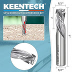 KEENTECH 1/2" Shank 3 Flute Flat Tip Compression Sprial Router Bit for CNC Router Machine, 1/2" Cutting Diameter, 1" Cutting Depth, for Wood Cutting, Custom Furniture, Slot Mortise, Engraving