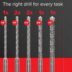 KSP-TEC® | Carbide - Cross Tipped SDS-Plus Rotary Hammer Drill and Chisle Bit Set with Storage Case for Masonry, Concrete, Brick, Stone