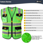 JKSafety Hi Vis Reflective Safety Vests for Men Women High Visibility Vest with Pockets Mesh Fabric Construction Safety Apparel Neon Vest for Work (220-Green XL)