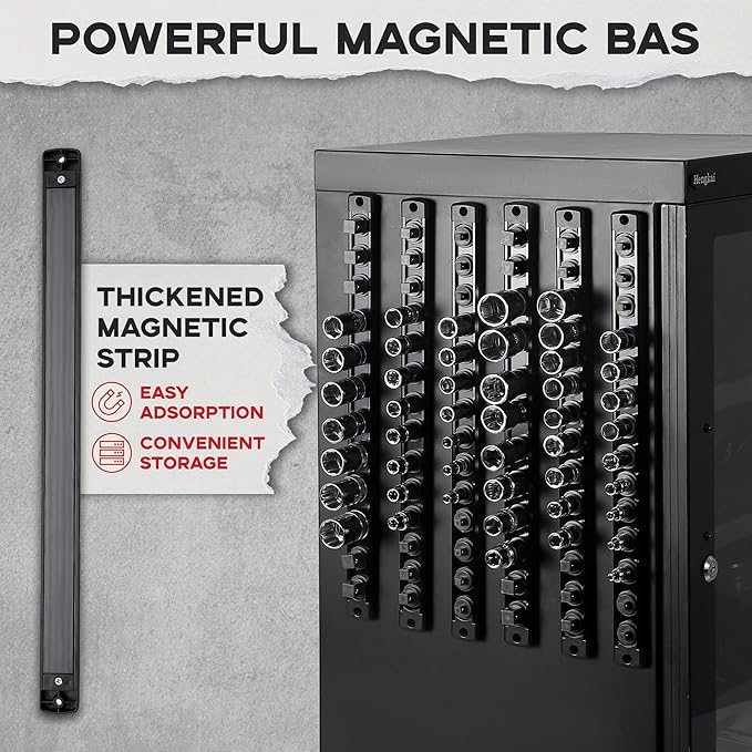 1/2-Inch Drive Magnetic Socket Organizer, Heavy Duty Aluminum Socket Rail Organizer, 360° Swivel Clips Socket Holder Kit for Tool Box, 1/2-Inch Socket Holder x 12 Clips (Black)