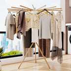 Clothes Drying Rack Tripod,Drying Rack Clothing,Laundry Drying Rack,Floor Standing,16 Wooden Poles,Collapsible Drying Racks for Laundry,Retractable,Foldable,Folding