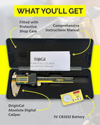 iGAGING Absolute Origin 0-6" Digital Caliper, IP54 Stainless Steel, SPC/USB Output Port, Fraction Reading, Depth Base, Case, Manual, Battery