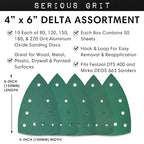 4" x 6" Delta (100mm x 150mm) Triangle Hook & Loop Sanding Sheet Assortment - 80, 120, 150, 180, 220 Grit (10 of Each) - Fits Festool DTS 400 & Mirka DEOS Delta Sanders - 50 Pack Box