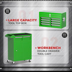Crownland 5-Drawer Rolling Tool Chest with Wheels, Lockable 2 in 1 Detachable Tool Cabinet wit Drawers and Black Liners, Garage Top Toolbox & Bottom Storage Cart with Side Hooks(Green)
