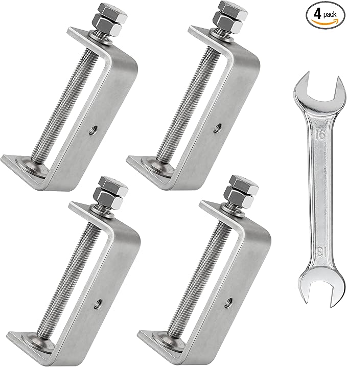 4 Pcs C Clamps 304 Heavy Duty Stainless Steel 3 3/8 Inch Tiger Clamp Woodworking,Features Stable Wide Jaws and Protective Pads (85MM)