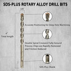 Direko 5-Piece 3/8 inch x 6 Inch SDS Plus Rotary Hammer Drill Bits Carbide Tipped Concert Drill Bits for Concrete, Brick, Cement Walls, Stone, Hammer Drill Bits for Concrete