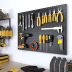 Peg Board, 4 Pack Metal Pegboard Panels Black Pegboards Wall Organizer with Bent Frame Heavy Duty Peg Board for Walls Home, Garage Tool Storage, Office Organization, Craft Room, Kitchen