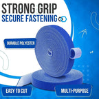 TNP Hook and Loop Tape Strap Cable Ties Fastener (Blue) (15 Feet) - Sticky Self Adhesive Nylon Fabric Roll Wrap 0.75" Wide 5 Yards Reusable for Cutting Custom Length Cord Wire Fastening