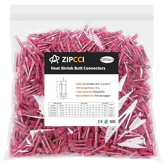 1000Pcs Red Waterproof Heat Shrink Butt Connectors for Marine, Automotive and Electrical Repair Trailer Wiring - Includes Butt Splice and Crimp Connectors for Wire