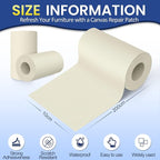 Self-Adhesive Canvas Repair Tape, 4" x 79" Waterproof Canvas Repair Patch, Fabric Patch Repairs Kit for Furniture, Tents, Sunbrellas, Boat Covers Awnings, Couches, Clothes, Bags Beige&White