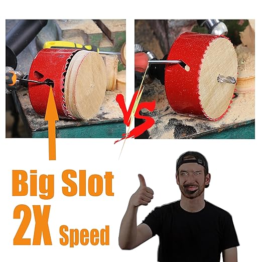 4-1/4 Inch Deep HSS Bi Metal Hole Saw Cutter with Arbor Heavy Duty Hole Saw Bit Cutting Depth 2.1” for PVC Aluminum Wood Thick Wood Metal Drywall Aluminum Big Slot New Sharp Teeth D