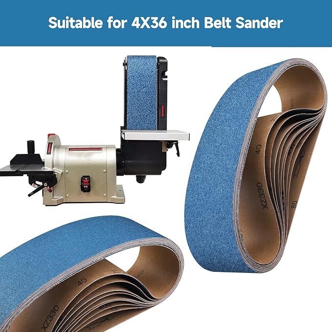 8-Piece 4 x 36 Inch 60 Grit Zirconia Sanding Belts, Heavy Duty Long-lasting Sanding Bands for Belt Sander, Rust Paint Removal, Wood Metal Grinding and Finishing