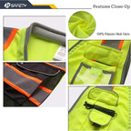 JKSafety 9 Pockets Class 2 Hi-Vis Safety Vest High Visibility Reflecitive Mesh Safety Vests for Men and Women Cushioned Collar Work Utility PPE Work Gear ANSI/ISEA compliant (101-YBlack XXL)