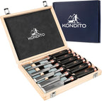 KONDITO Wood Chisel Set – 8-Piece Premium Woodworking Chisel Kit with 6 CRV60 Steel Blades (6–38mm), 2 Sharpening Stones & Hardwood Case – Wood Carving Chisels for Joinery, Sculpting & Carpentry Tools