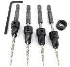 FTG USA Adjustable Wood Countersink Drill Bit Set 4 Pc #6 (9/64") with Tapered Drill Bit for Woodworking