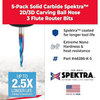 Amana Tool 46286-K-5 5-Pc CNC Solid Carbide Spektra Extreme Tool Life Coated Tapered Spiral 2D/3D Carving 1/8 Dia x 1/4 Inch SHK Router Bit Pack