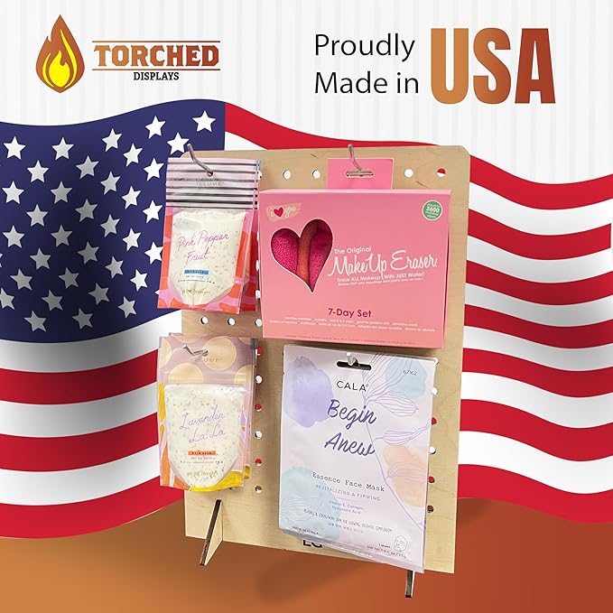 Torched Pegboard Display Stand for Jewelry, Craft Shows, Selling, Vendor Events, Tools, Peg Board Accessories Rack Organizer, XL 11.75" L x 4.3" W x 15.75" H, Natural