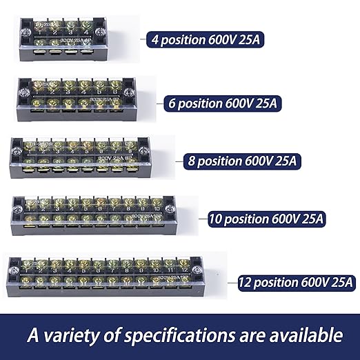 Terminal Block (8 Sets) 8Pcs 10 Positions Dual Row 600V 25A Screw Terminal Strip Blocks with Cover&8Pcs Pre-Insulated Barrier Termina Block Strip&80Pcs Insulated Fork Wire Connector