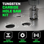 Tungsten Carbide Hole Saw Kit 22 Pcs – Carbide Hole Saw Set 9/16" to 2-1/8" for Metal, Stainless Steel, Wood – Includes 2 Drill Bits, Deburring Tool, 4 Blades, 3 Allen Wrenches – Industrial & DIY Use