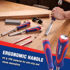 WORKPRO 10-Piece Wood Chisel Set for Woodworking, Cr-V Bevel Edge Chisels (1/4", 1/2", 3/4", 1", 1-1/4", 1-1/2") with Sharpening Stone, Honing Guide, Carpenter Pencils & Storage Case