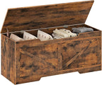 HOOBRO 47.2” Storage Chest, Retro Wooden Storage Bench with U-Shaped Cut-Out Pull, Toy Chest with Safety Hinge, Supports 220 lb and Easy Assembly for Toy Box Organizer (Rustic Brown) BF773CW01