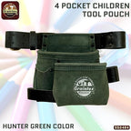 Graintex 4 Pocket Children Tool Pouch Suede Leather with Leather Belt and Hammer Loop