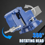 6" Heavy-Duty Bench Vise Ductile Iron Bench Vise 6 Inch 360° Swivel Bench Vice with Anvil Blue, Include Mini Bench Vice Clamp