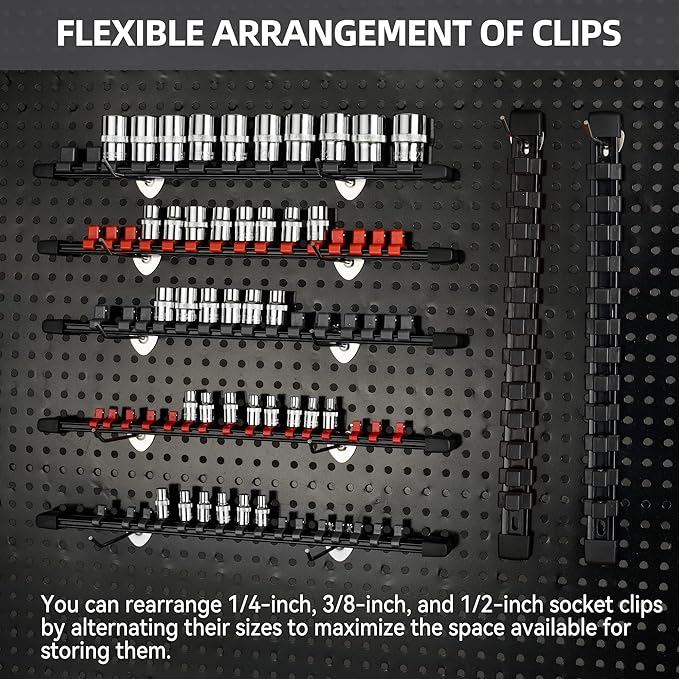 Socket Organizer Drive ABS Tools - Black Socket Holder, Premium Quality 3 Pieces Socket Holders Kit 1/4-Inch x 16 Clips, 3/8-Inch x 15 Clips, 1/2-Inch x 12 Clips(3PC,Black)