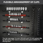 Socket Organizer Drive ABS Tools - Black Socket Holder, Premium Quality 3 Pieces Socket Holders Kit 1/4-Inch x 16 Clips, 3/8-Inch x 15 Clips, 1/2-Inch x 12 Clips(3PC,Black)