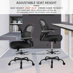HYLONE Drafting Chair Tall Office Chair with Flip-Up Armrests Ergonomic Computer Chair with Lumbar Support Adjustable Footrest Ring Mesh Standing Desk Chair (Black)