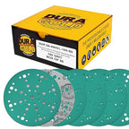 Dura-Gold Premium 180 Grit 6" Green Film Sanding Discs, 49-Hole Pattern, Box of 50 - Heavy-Duty Dustless Hook & Loop Backing Sandpaper for DA & Random Orbital Sanders, Sand Auto Paint, Wood Furniture