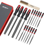 Hi-Spec 17 Piece Metal Hand & Needle File Tool Kit Set. Large & Small Mini T12 Carbon Steel Flat, Half-Round, Round & Triangle Files. Complete in a Zipper Case with a Brush