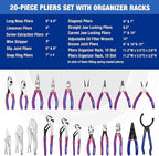WORKPRO Pliers Set, 20-Piece Full Assortment of Pliers with 2-pack Plier Organizer Rack, Great Fits for Tool Box Drawer or Tool Chest, Ideal as Holiday, Fathers' Day and Christmas Gift