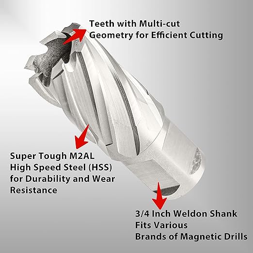 S&F STEAD & FAST Annular Cutter, 7/8" Cutting Diameter x 1" Depth of Cut for Magnetic Drill Press, Mag Drill Bit with Pilot Pin