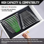 ALOANES 130-Slot Metal Wrench Organizer, Heavy Duty Wrench Organizer Tray for Tool Box, Fit SAE & Metric Wrench Storage, 10 Pack Wrench Holders(Green)