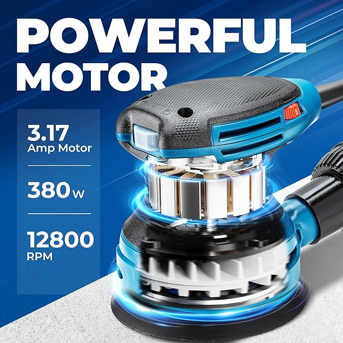 Dong Cheng 5-Inch Random Orbital Sander 380W 12800OPM Electric Palm Sander, 6 Variable Speeds, with 20pcs Sandpaper & Detachable Dust Bag, Power Sander for Woodworking, Sanding & Polishing