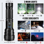 Flashlight LED Rechargeable Flashlights High Lumens, 99,000 LM Super Bright Powerful Flashlight, High Powered Flash Lights Waterproof Handheld Flashlights for Home Camping Hiking(2 Pack)