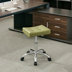 Adjustable Work Stool with Wheels (300lbs Capacity) (Saddle Shaped Seat) Faux Leather Workbench Stool (Green)