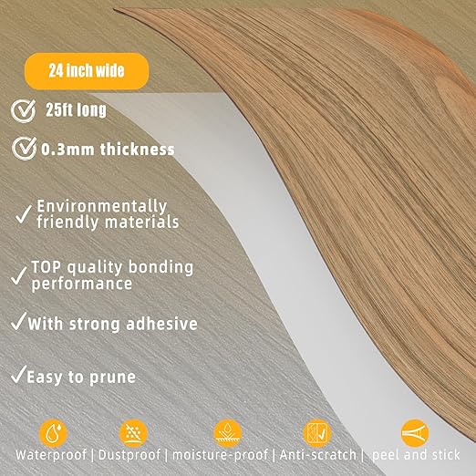 GSCIT Club Natural Walnut Wallpaper, 24 inch X 25ft Self Adhesive Wood Grain Repair Tape Patch for Tables, Chairs, Baseboards, Doors, Windows, Floors, Handicraft DIY.
