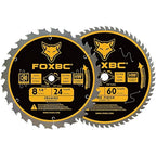 FOXBC 8-1/4 Inch Table Saw Blade 24 Tooth, 60 Tooth Wood Cutting with 5/8" Arbor, Diamond Knockout